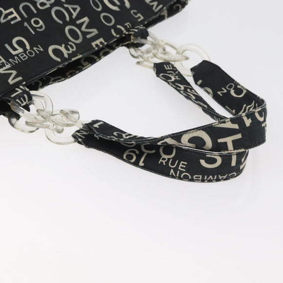 CHANEL By Sea Line Tote Bag Canvas Black Silver CC Auth 177036