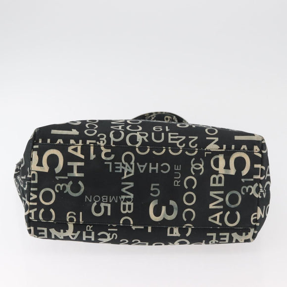 CHANEL By Sea Line Tote Bag Canvas Black Silver CC Auth 177036