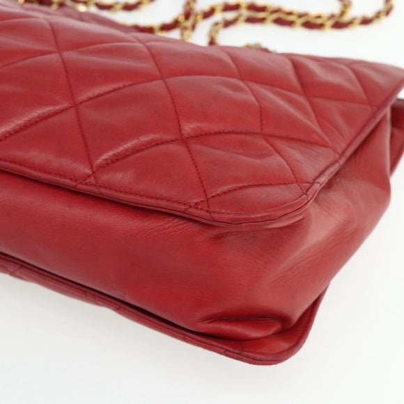 CHANEL Matelasse Ketting Schoudertas Lamsleer Rood Goud CC Auth 177037