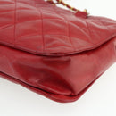 CHANEL Matelasse Ketting Schoudertas Lamsleer Rood Goud CC Auth 177037-16