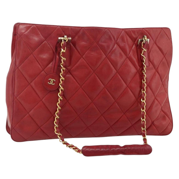 CHANEL Matelasse Ketting Schoudertas Lamsleer Rood Goud CC Auth 177037