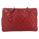 CHANEL Matelasse Ketting Schoudertas Lamsleer Rood Goud CC Auth 177037-13