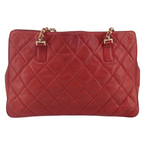 CHANEL Matelasse Ketting Schoudertas Lamsleer Rood Goud CC Auth 177037