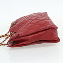 CHANEL Matelasse Ketting Schoudertas Lamsleer Rood Goud CC Auth 177037-3