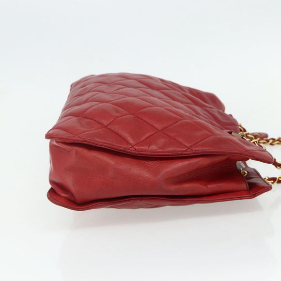 CHANEL Matelasse Ketting Schoudertas Lamsleer Rood Goud CC Auth 177037