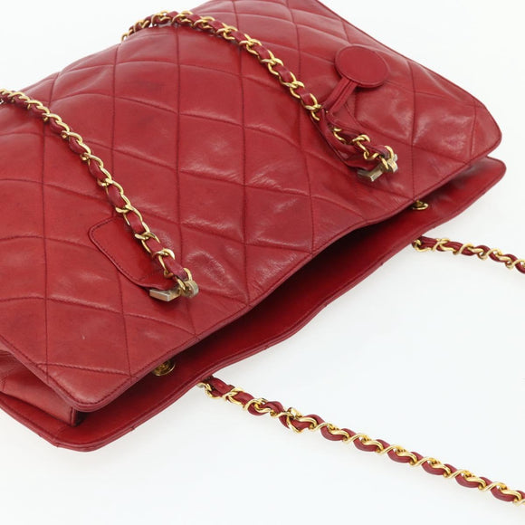 CHANEL Matelasse Ketting Schoudertas Lamsleer Rood Goud CC Auth 177037