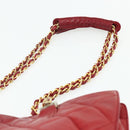 CHANEL Matelasse Ketting Schoudertas Lamsleer Rood Goud CC Auth 177037-14