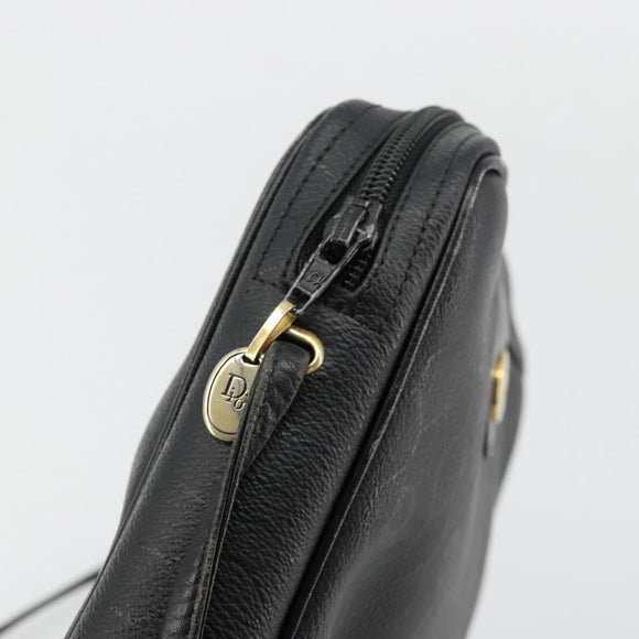 Christian Dior Honeycomb Canvas Shoulder Bag PVC Black Gold Auth 177040