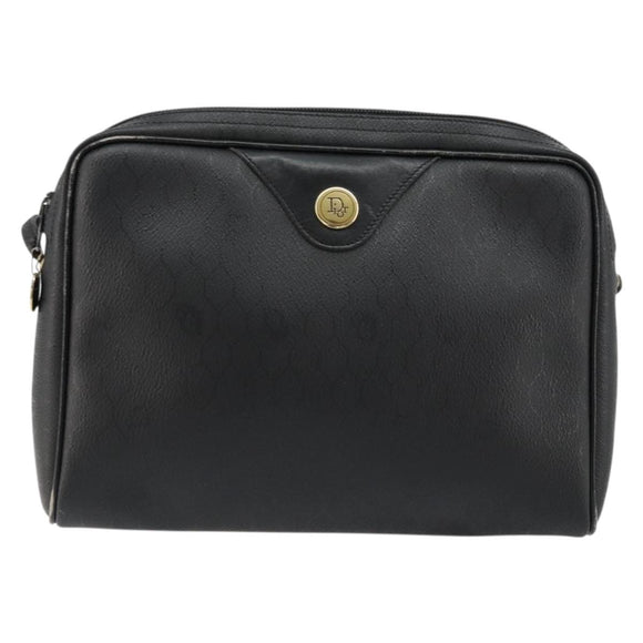 Christian Dior Honeycomb Canvas Shoulder Bag PVC Black Gold Auth 177040