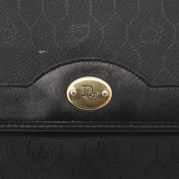 Christian Dior Honeycomb Canvas Shoulder Bag PVC Black Gold Auth 177041