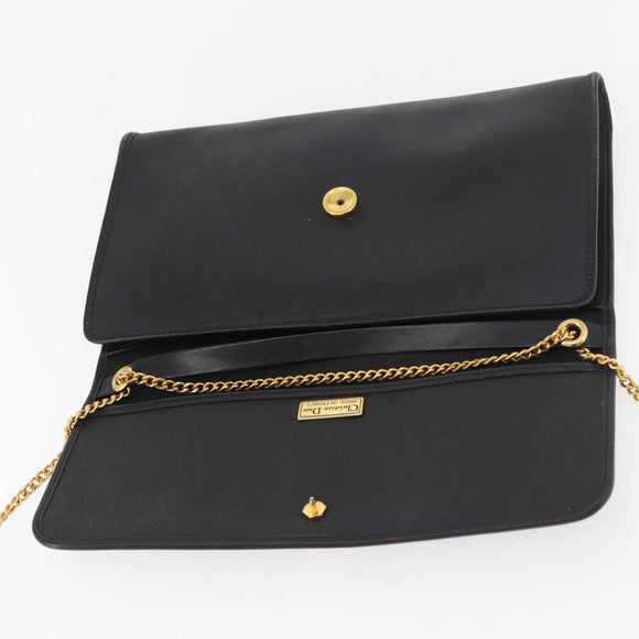 Christian Dior Honeycomb Canvas Shoulder Bag PVC Black Gold Auth 177041