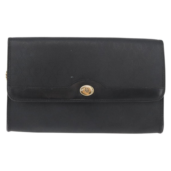 Christian Dior Honeycomb Canvas Shoulder Bag PVC Black Gold Auth 177041