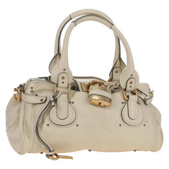 Chloe Paddington Hand Bag Leather Ivory Gold Silver Auth 177043SAV