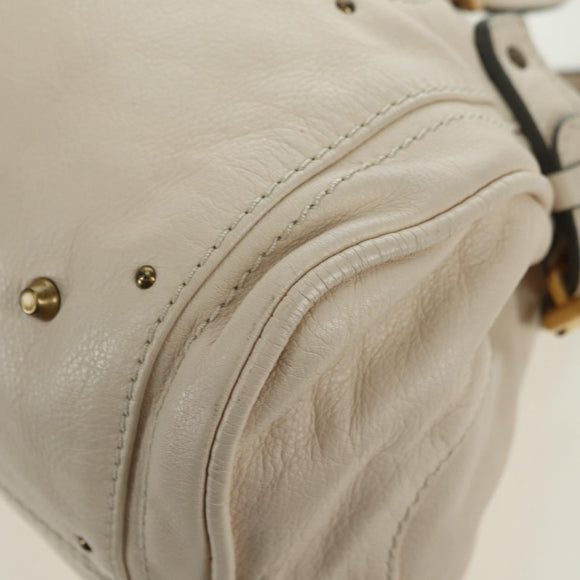 Chloe Paddington Hand Bag Leather Ivory Gold Silver Auth 177043SAV