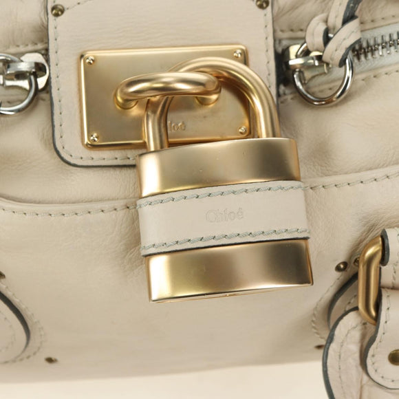 Chloe Paddington Hand Bag Leather Ivory Gold Silver Auth 177043SAV