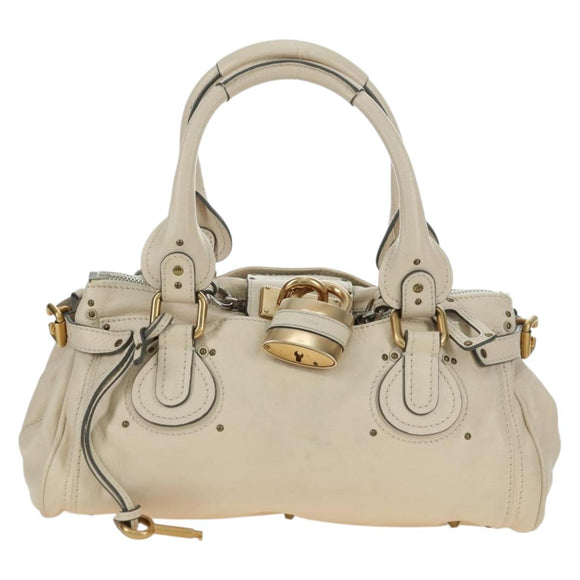 Chloe Paddington Hand Bag Leather Ivory Gold Silver Auth 177043SAV