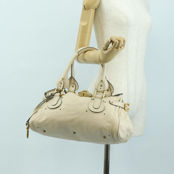 Chloe Paddington Hand Bag Leather Ivory Gold Silver Auth 177043SAV