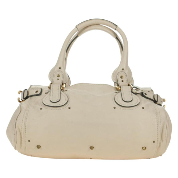 Chloe Paddington Hand Bag Leather Ivory Gold Silver Auth 177043SAV