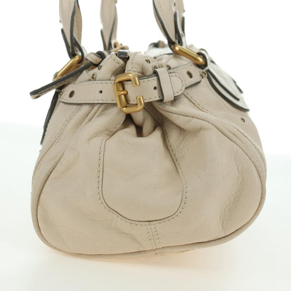 Chloe Paddington Hand Bag Leather Ivory Gold Silver Auth 177043SAV