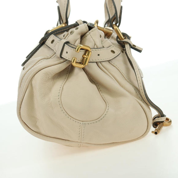 Chloe Paddington Hand Bag Leather Ivory Gold Silver Auth 177043SAV
