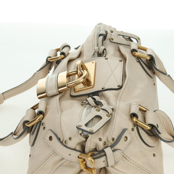 Chloe Paddington Hand Bag Leather Ivory Gold Silver Auth 177043SAV
