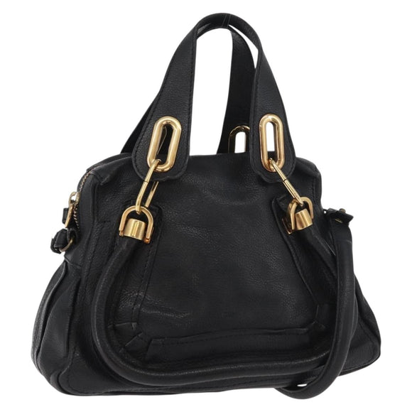 Chloe Paraty Hand Bag Leather 2way Black Gold Auth 177044A