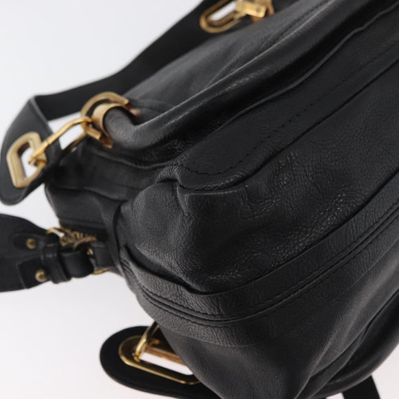 Chloe Paraty Hand Bag Leather 2way Black Gold Auth 177044A