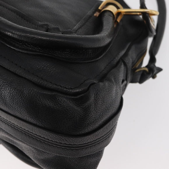 Chloe Paraty Hand Bag Leather 2way Black Gold Auth 177044A