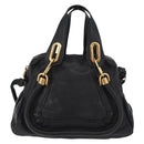 Chloe Paraty Hand Bag Leather 2way Black Gold Auth 177044A-2