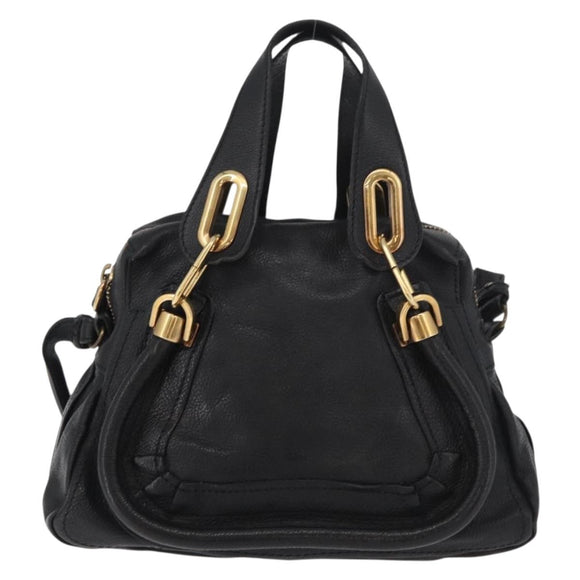 Chloe Paraty Hand Bag Leather 2way Black Gold Auth 177044A