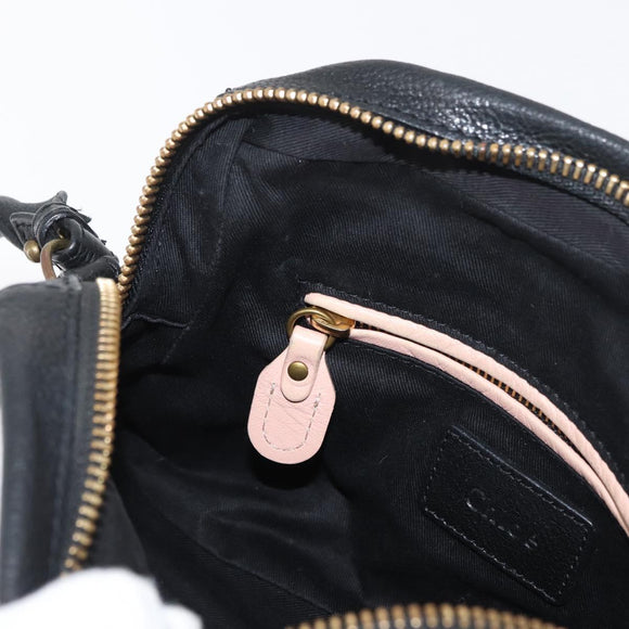 Chloe Paraty Hand Bag Leather 2way Black Gold Auth 177044A