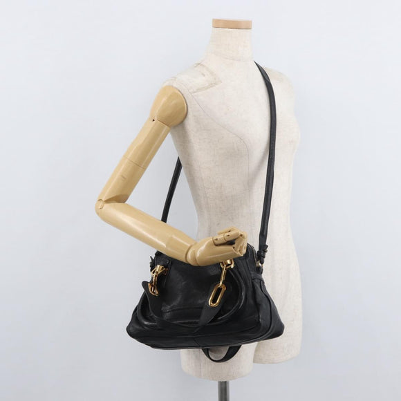 Chloe Paraty Hand Bag Leather 2way Black Gold Auth 177044A