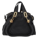 Chloe Paraty Hand Bag Leather 2way Black Gold Auth 177044A-3