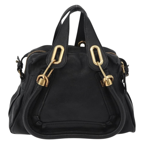 Chloe Paraty Hand Bag Leather 2way Black Gold Auth 177044A