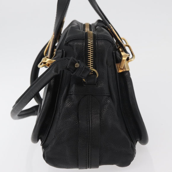 Chloe Paraty Hand Bag Leather 2way Black Gold Auth 177044A