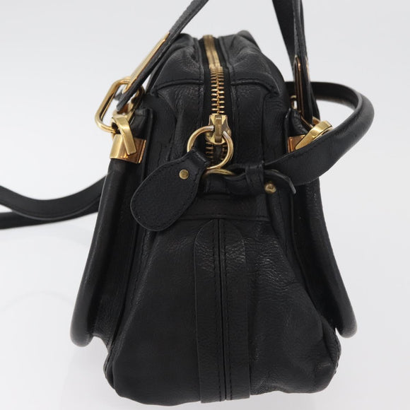 Chloe Paraty Hand Bag Leather 2way Black Gold Auth 177044A