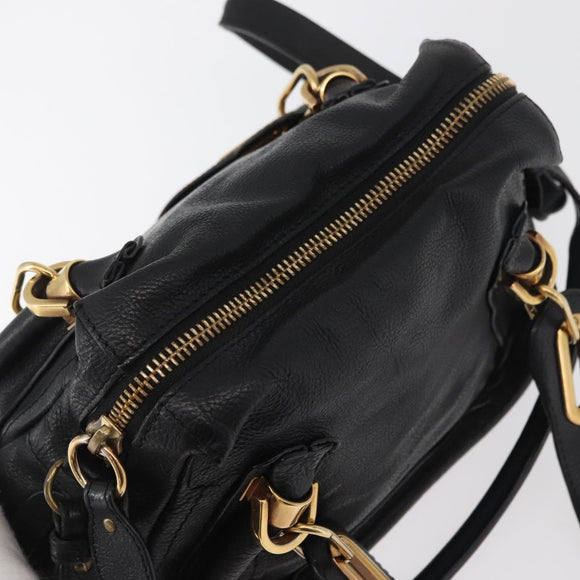 Chloe Paraty Hand Bag Leather 2way Black Gold Auth 177044A
