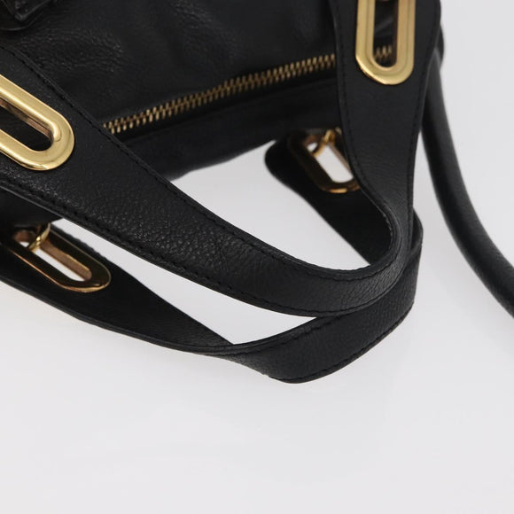 Chloe Paraty Hand Bag Leather 2way Black Gold Auth 177044A