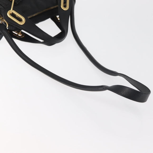 Chloe Paraty Hand Bag Leather 2way Black Gold Auth 177044A