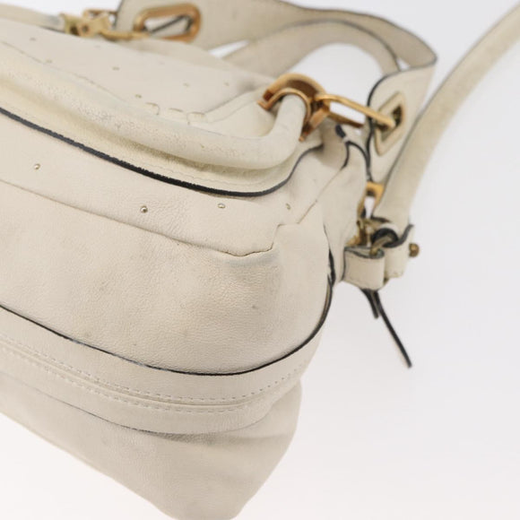 Chloe Paraty Hand Bag Leather 2way White Gold Auth 177045
