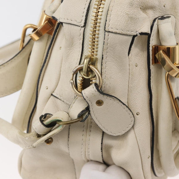 Chloe Paraty Hand Bag Leather 2way White Gold Auth 177045