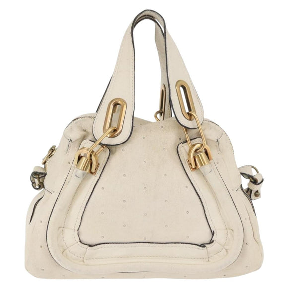 Chloe Paraty Hand Bag Leather 2way White Gold Auth 177045