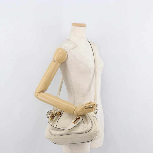 Chloe Paraty Hand Bag Leather 2way White Gold Auth 177045