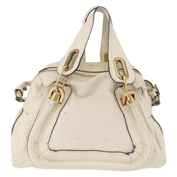 Chloe Paraty Hand Bag Leather 2way White Gold Auth 177045