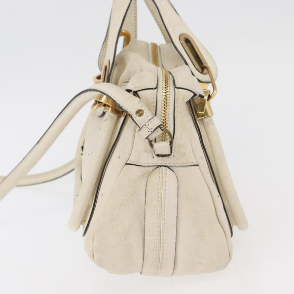 Chloe Paraty Hand Bag Leather 2way White Gold Auth 177045