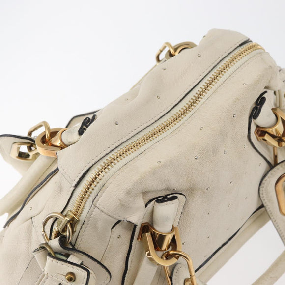 Chloe Paraty Hand Bag Leather 2way White Gold Auth 177045