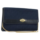 Christian Dior Trotter Canvas Chain Shoulder Bag Navy Gold Auth 177047-1