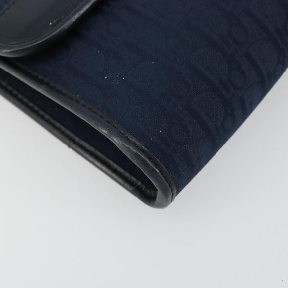 Christian Dior Trotter Canvas Chain Shoulder Bag Navy Gold Auth 177047