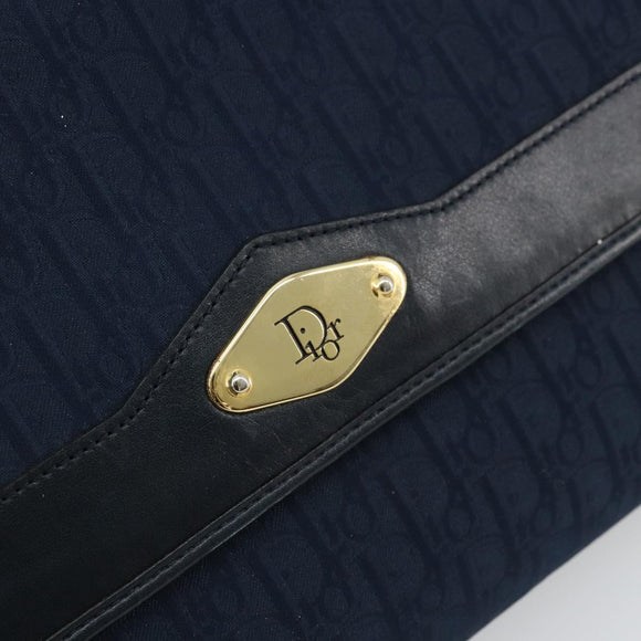 Christian Dior Trotter Canvas Chain Shoulder Bag Navy Gold Auth 177047