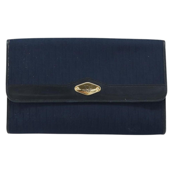 Christian Dior Trotter Canvas Chain Shoulder Bag Navy Gold Auth 177047